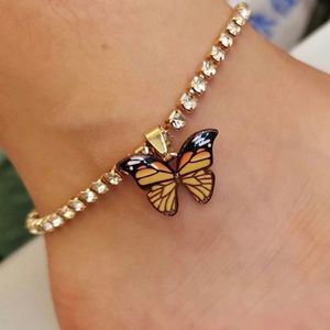Butterfly Anklet Clear Rhinestones Gold Chain Summer Beach Water Sea